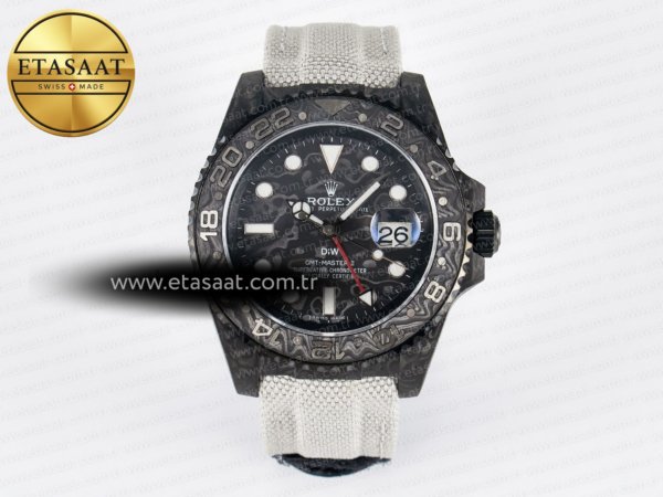 Rolex GMT Karbon Siyah Kadran İndeks Beyaz SA3285 Eta Saat - 1:1 Süper Klon Replika Saat
