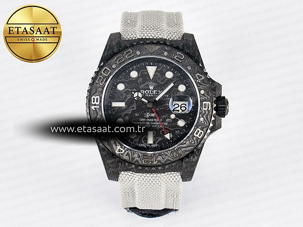 Rolex GMT Karbon Siyah Kadran İndeks Beyaz SA3285 Eta Saat - 1:1 Süper Klon Replika Saat