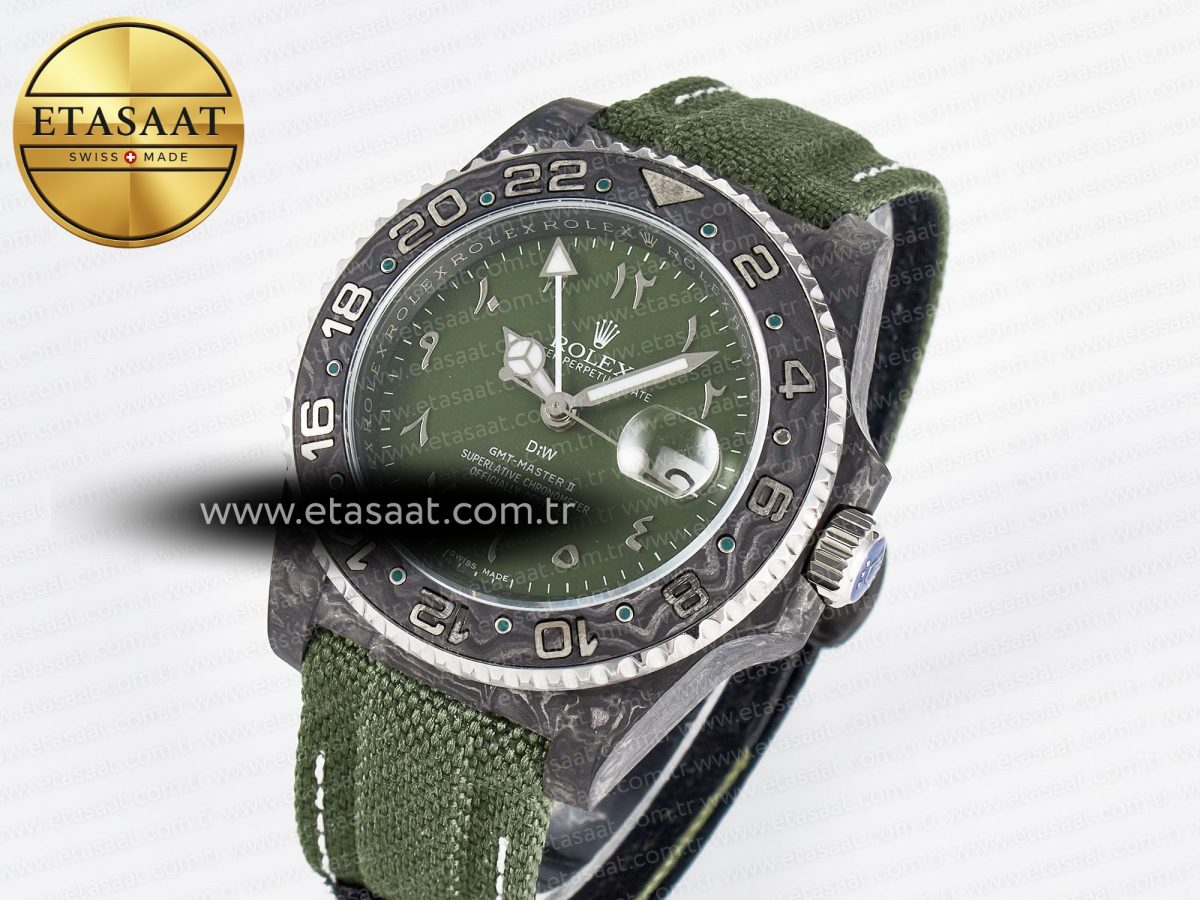 Rolex GMT Carbon DIWF Best Edition Green Arabic Dial on Green Nylon Strap SA3186 - Görsel 2