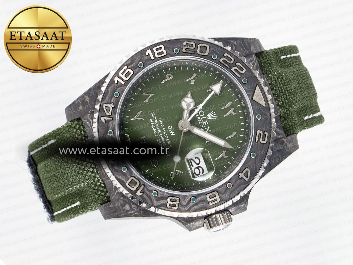 Rolex GMT Carbon DIWF Best Edition Green Arabic Dial on Green Nylon Strap SA3186 - Görsel 8