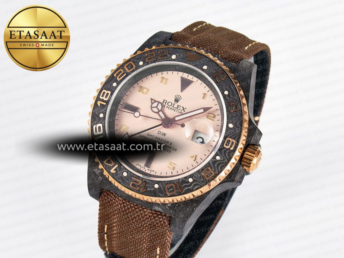 Rolex GMT Carbon Best Edition Yellow Roman Dial on Brown Nylon Strap SA3285 - Görsel 1