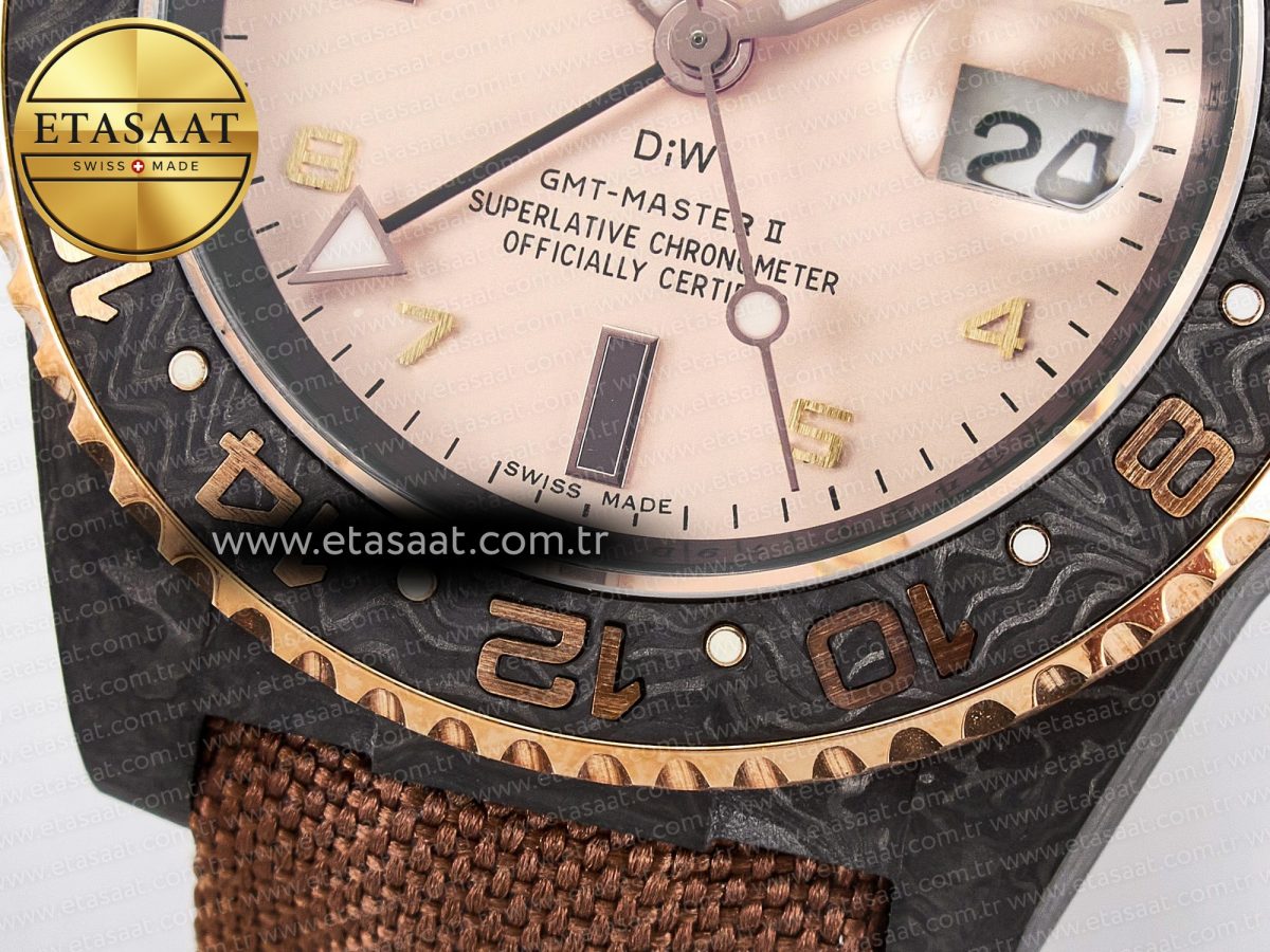 Rolex GMT Carbon Best Edition Yellow Roman Dial on Brown Nylon Strap SA3285 - Görsel 13