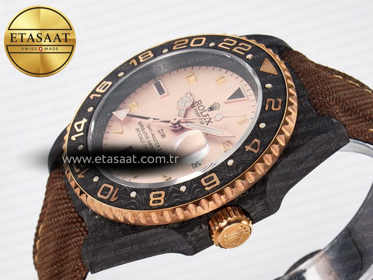 Rolex GMT Carbon Best Edition Yellow Roman Dial on Brown Nylon Strap SA3285 - Görsel 6