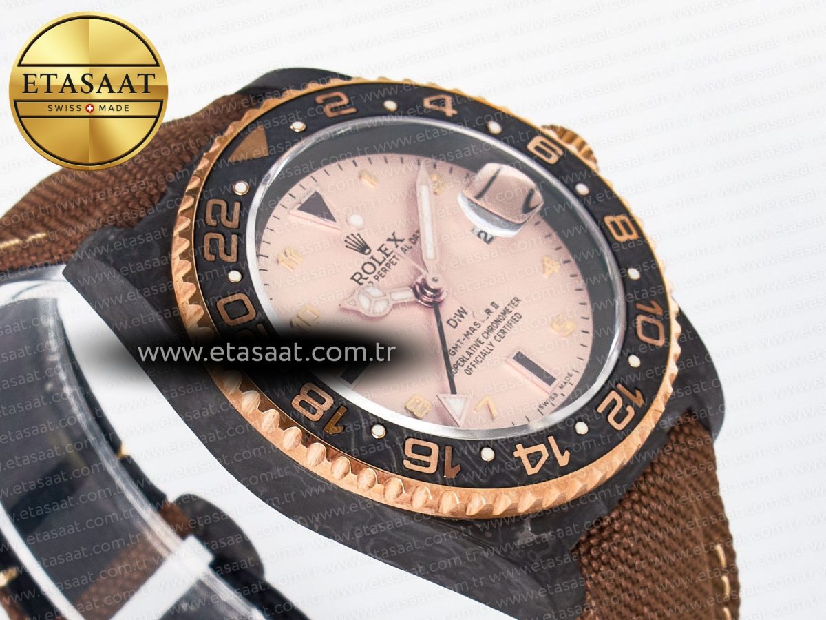 Rolex GMT Carbon Best Edition Yellow Roman Dial on Brown Nylon Strap SA3285 - Görsel 7