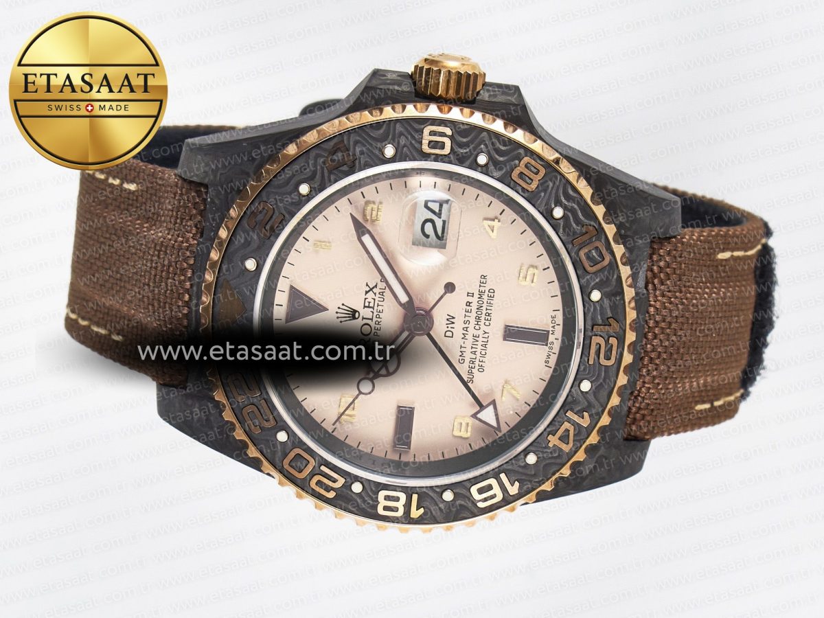 Rolex GMT Carbon Best Edition Yellow Roman Dial on Brown Nylon Strap SA3285 - Görsel 9