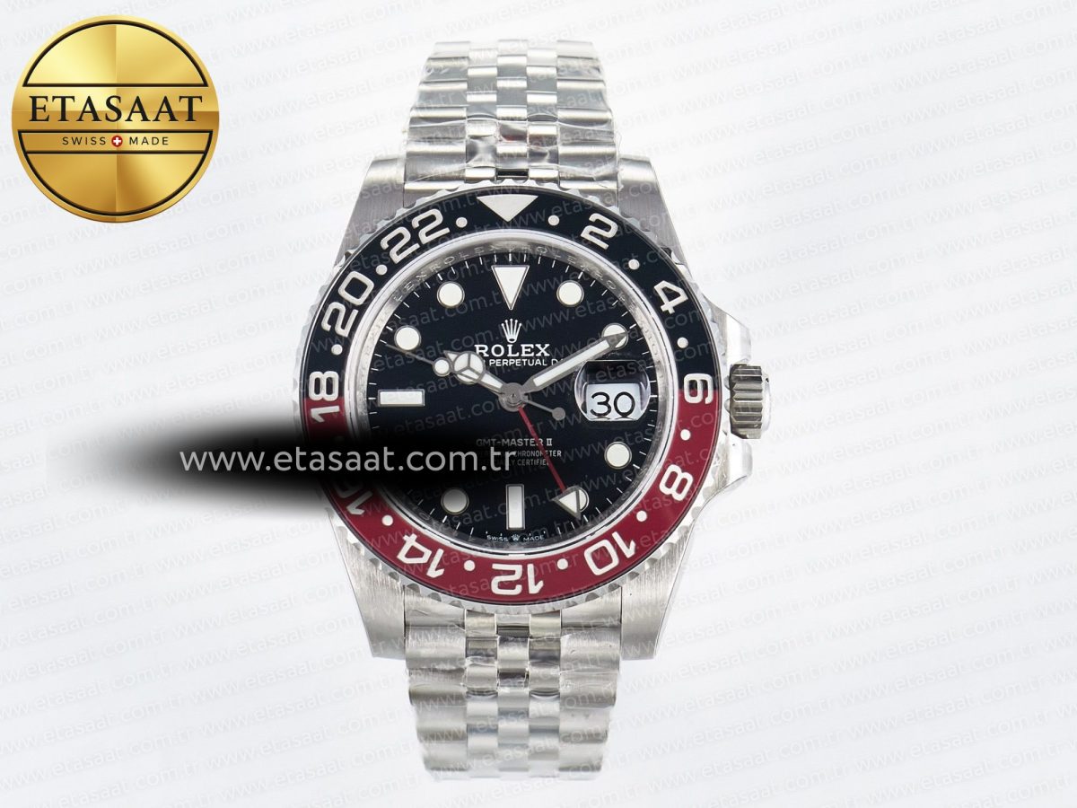 Rolex GMT-Master II 126710 LNRO Black/Red Ceramic GMF 1:1 Best Edition on Black Dial on SS Jubilee Bracelet Super Clone VR3285 CHS (Gain Weight) - Görsel 3