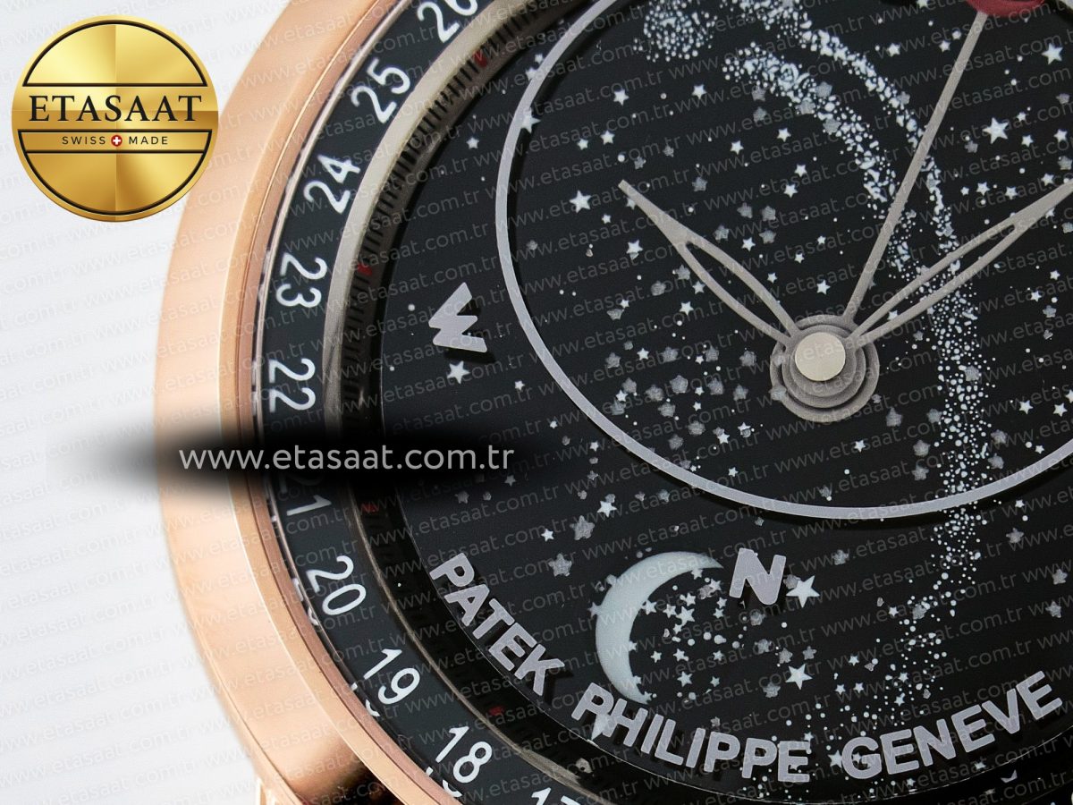 Patek Philippe Grand Complications 6102G Moon RG YLF Black Dial on Black Leather Strap A240 - Görsel 10