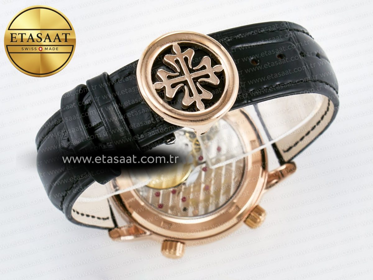 Patek Philippe Grand Complications 6102G Moon RG YLF Black Dial on Black Leather Strap A240 - Görsel 15
