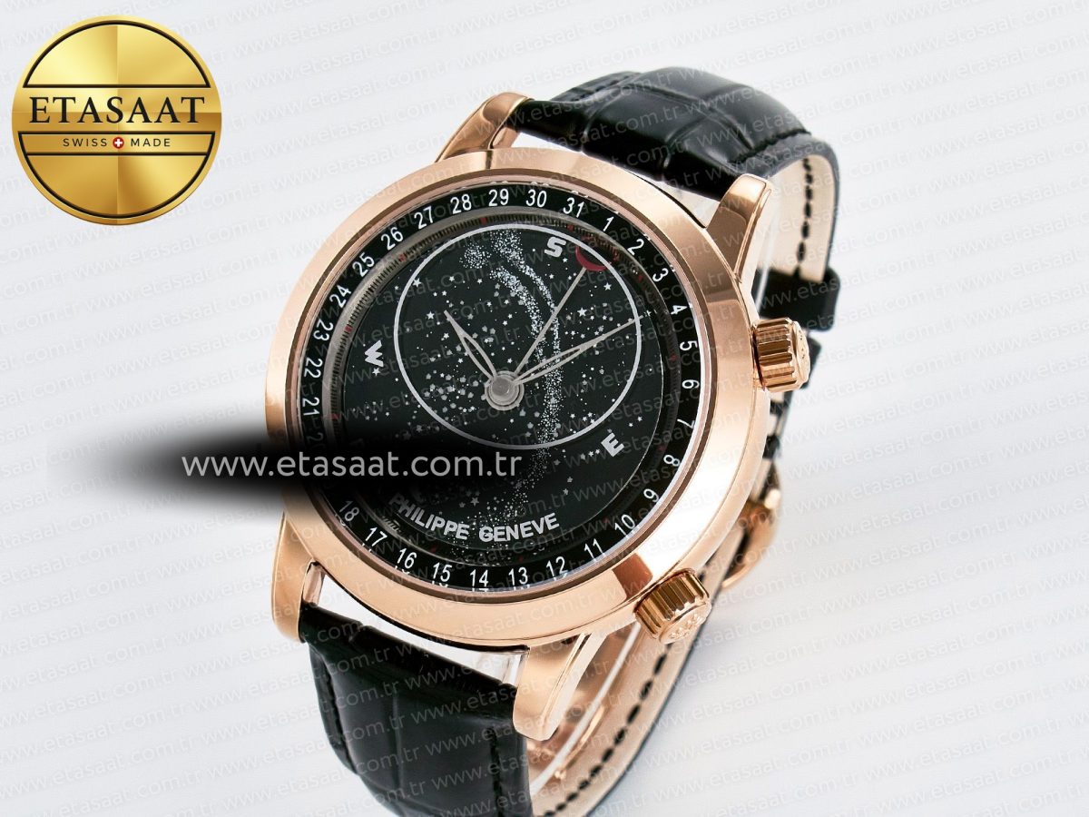 Patek Philippe Grand Complications 6102G Moon RG YLF Black Dial on Black Leather Strap A240 - Görsel 2