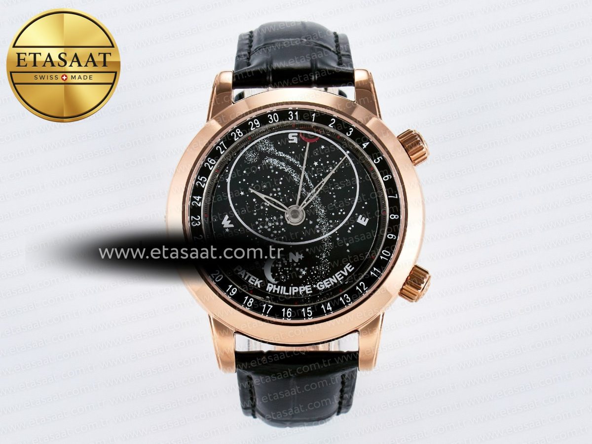 Patek Philippe Grand Complications 6102G Moon RG YLF Black Dial on Black Leather Strap A240 - Görsel 3