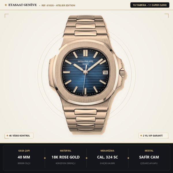 Patek Philippe Grand Complication 6102G Moon RG Ylf A240 Eta Saat - 1:1 Süper Klon Replika Saat