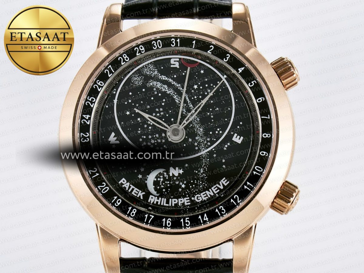 Patek Philippe Grand Complications 6102G Moon RG YLF Black Dial on Black Leather Strap A240 - Görsel 4