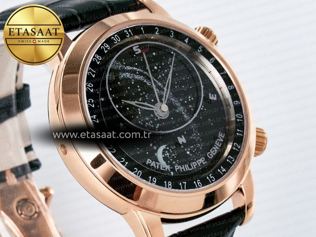 Patek Philippe Grand Complications 6102G Moon RG YLF Black Dial on Black Leather Strap A240 - Görsel 5