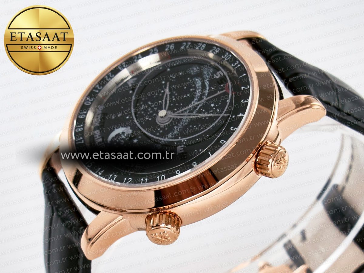 Patek Philippe Grand Complications 6102G Moon RG YLF Black Dial on Black Leather Strap A240 - Görsel 6