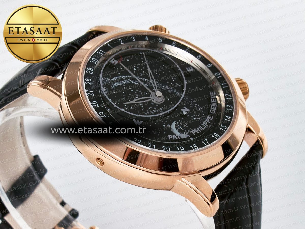 Patek Philippe Grand Complications 6102G Moon RG YLF Black Dial on Black Leather Strap A240 - Görsel 7