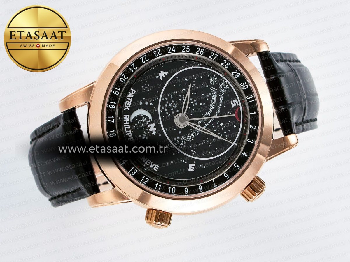 Patek Philippe Grand Complications 6102G Moon RG YLF Black Dial on Black Leather Strap A240 - Görsel 8