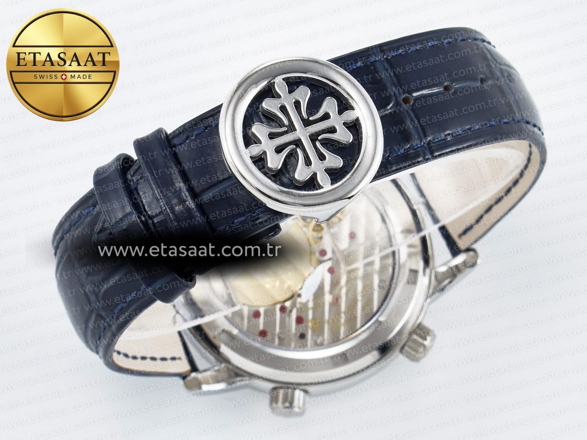 Patek Philippe Grand Complications 6102G Moon SS YLF Blue Dial on Blue Leather Strap A240 - Görsel 15