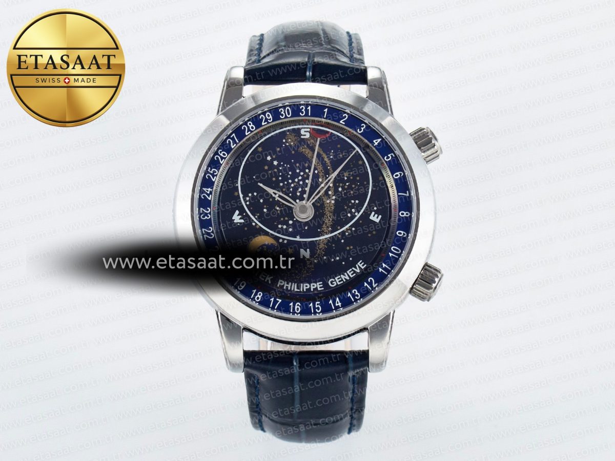 Patek Philippe Grand Complications 6102G Moon SS YLF Blue Dial on Blue Leather Strap A240 - Görsel 3