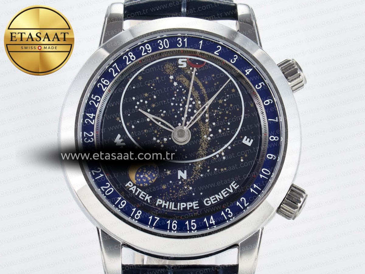 Patek Philippe Grand Complications 6102G Moon SS YLF Blue Dial on Blue Leather Strap A240 - Görsel 4