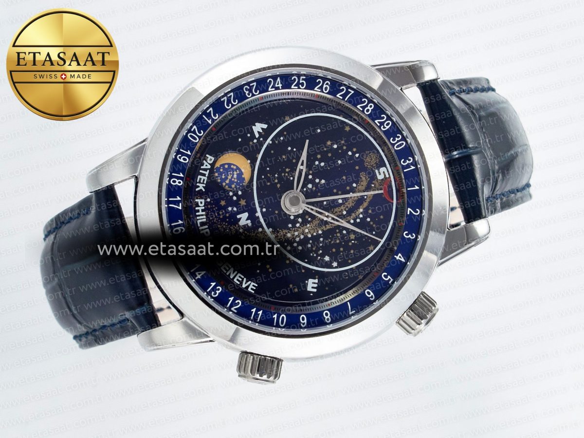 Patek Philippe Grand Complications 6102G Moon SS YLF Blue Dial on Blue Leather Strap A240 - Görsel 8
