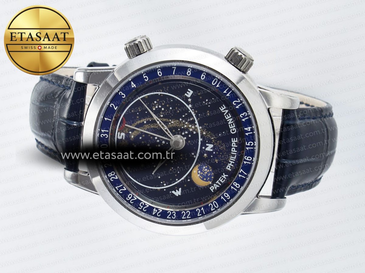 Patek Philippe Grand Complications 6102G Moon SS YLF Blue Dial on Blue Leather Strap A240 - Görsel 9