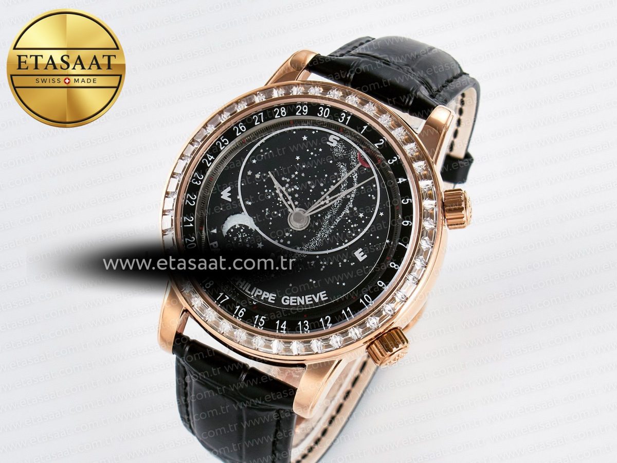 Patek Philippe Grand Complications 6102G Moon YLF RG Black Dial Crystal Bezel on Black Leather Strap A240 - Görsel 1