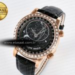 Patek Philippe Grand Complications 6102G Moon YLF RG Black Dial Crystal Bezel on Black Leather Strap A240