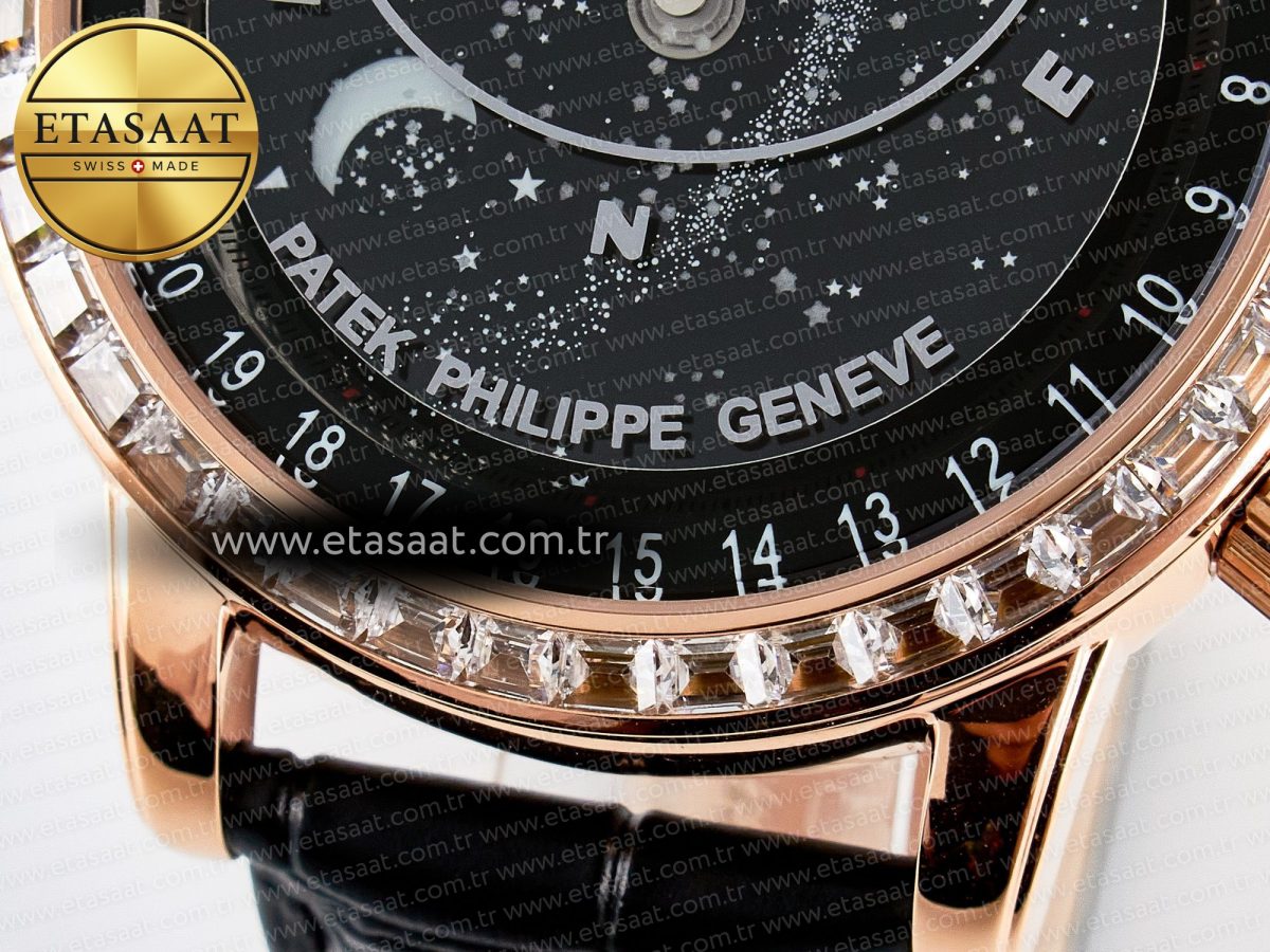 Patek Philippe Grand Complications 6102G Moon YLF RG Black Dial Crystal Bezel on Black Leather Strap A240 - Görsel 12