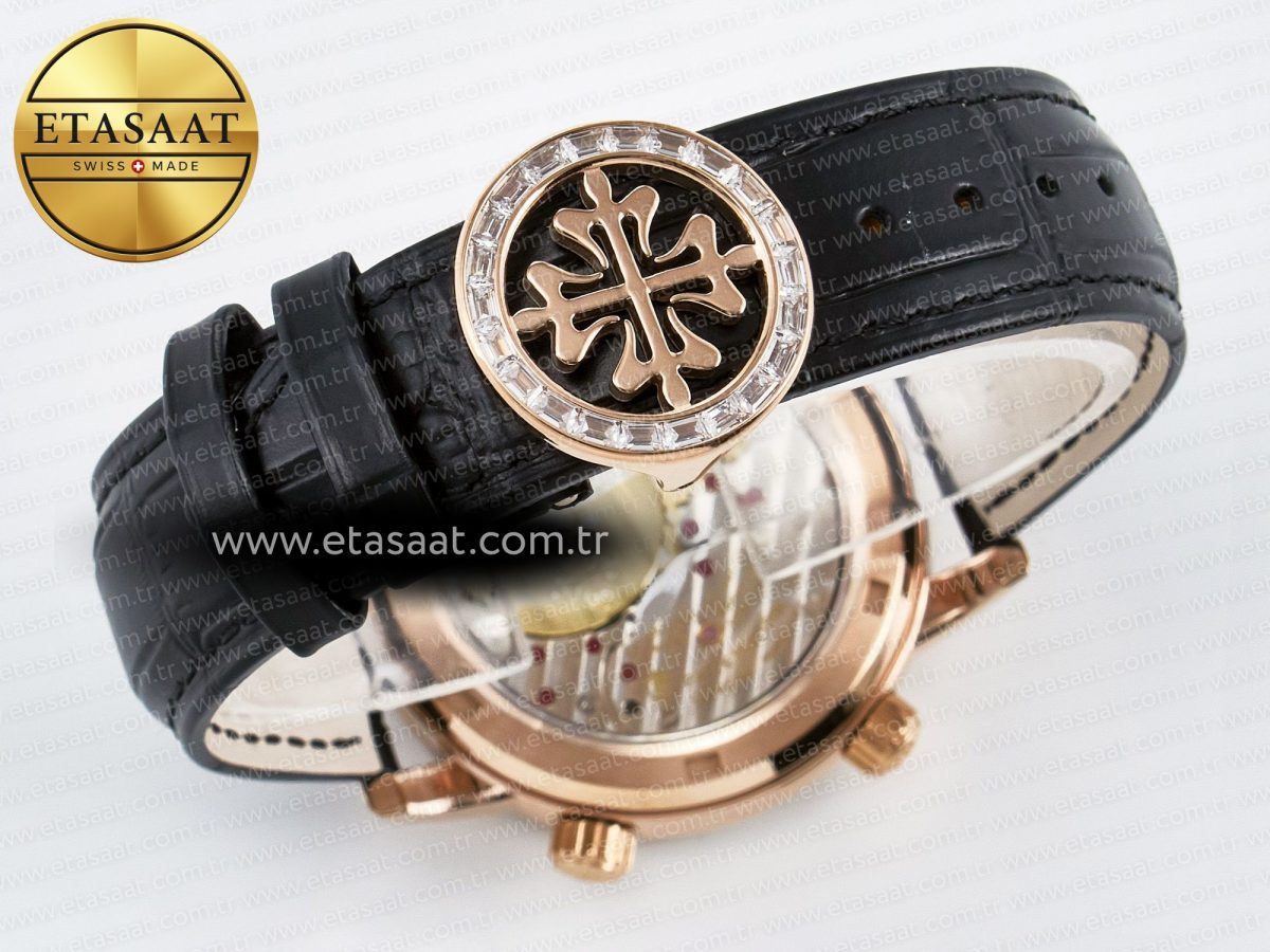 Patek Philippe Grand Complications 6102G Moon YLF RG Black Dial Crystal Bezel on Black Leather Strap A240 - Görsel 15