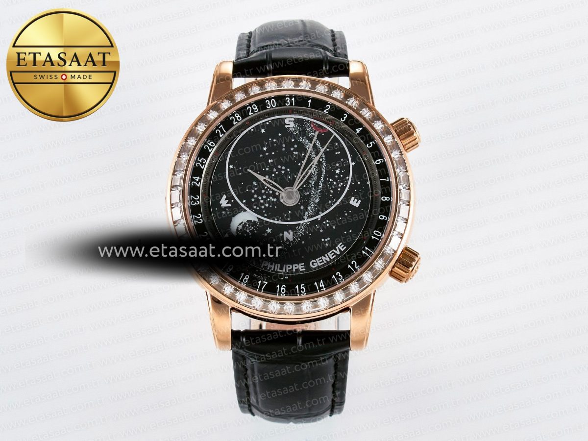 Patek Philippe Grand Complications 6102G Moon YLF RG Black Dial Crystal Bezel on Black Leather Strap A240 - Görsel 3