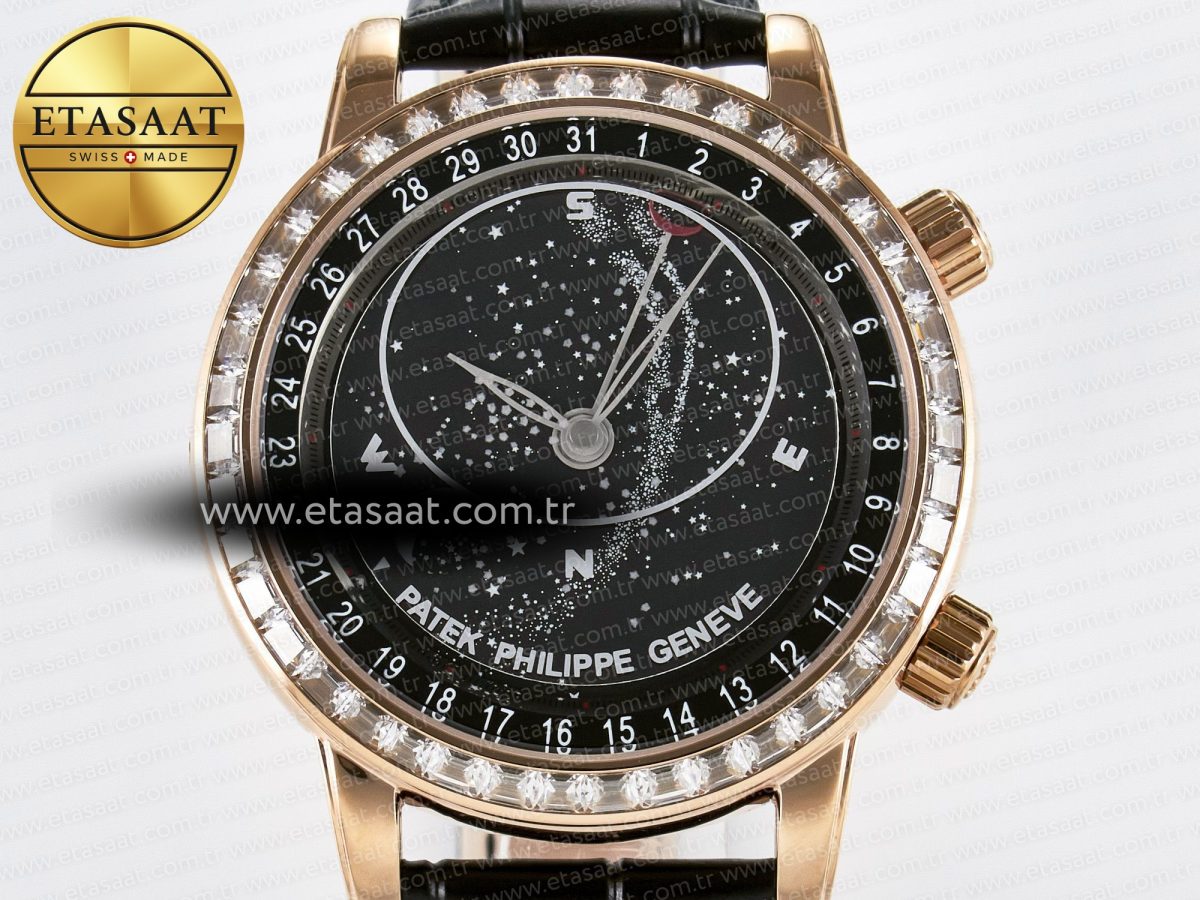 Patek Philippe Grand Complications 6102G Moon YLF RG Black Dial Crystal Bezel on Black Leather Strap A240 - Görsel 4