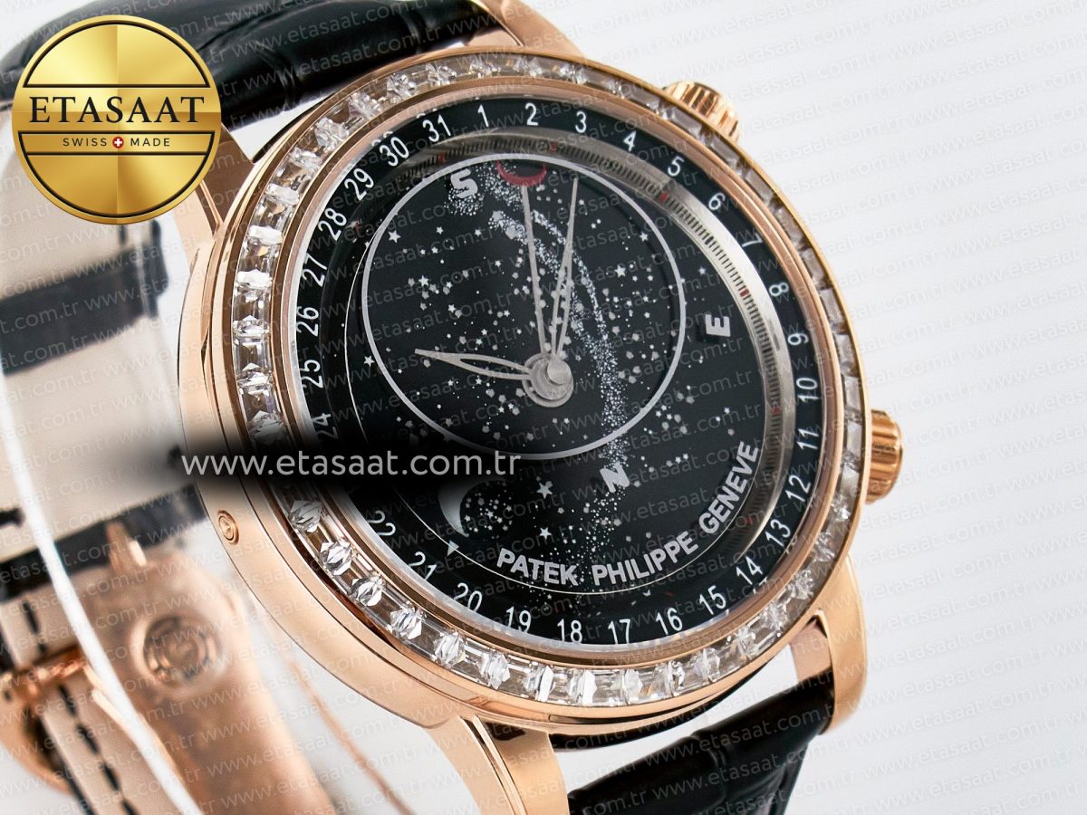 Patek Philippe Grand Complications 6102G Moon YLF RG Black Dial Crystal Bezel on Black Leather Strap A240 - Görsel 5