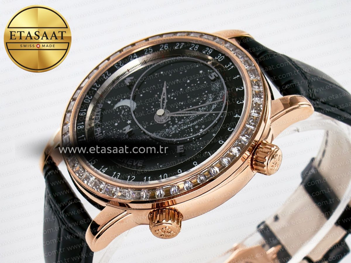 Patek Philippe Grand Complications 6102G Moon YLF RG Black Dial Crystal Bezel on Black Leather Strap A240 - Görsel 6