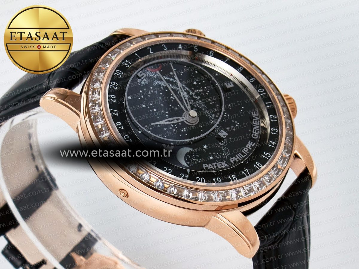 Patek Philippe Grand Complications 6102G Moon YLF RG Black Dial Crystal Bezel on Black Leather Strap A240 - Görsel 7