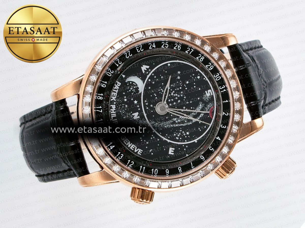 Patek Philippe Grand Complications 6102G Moon YLF RG Black Dial Crystal Bezel on Black Leather Strap A240 - Görsel 8
