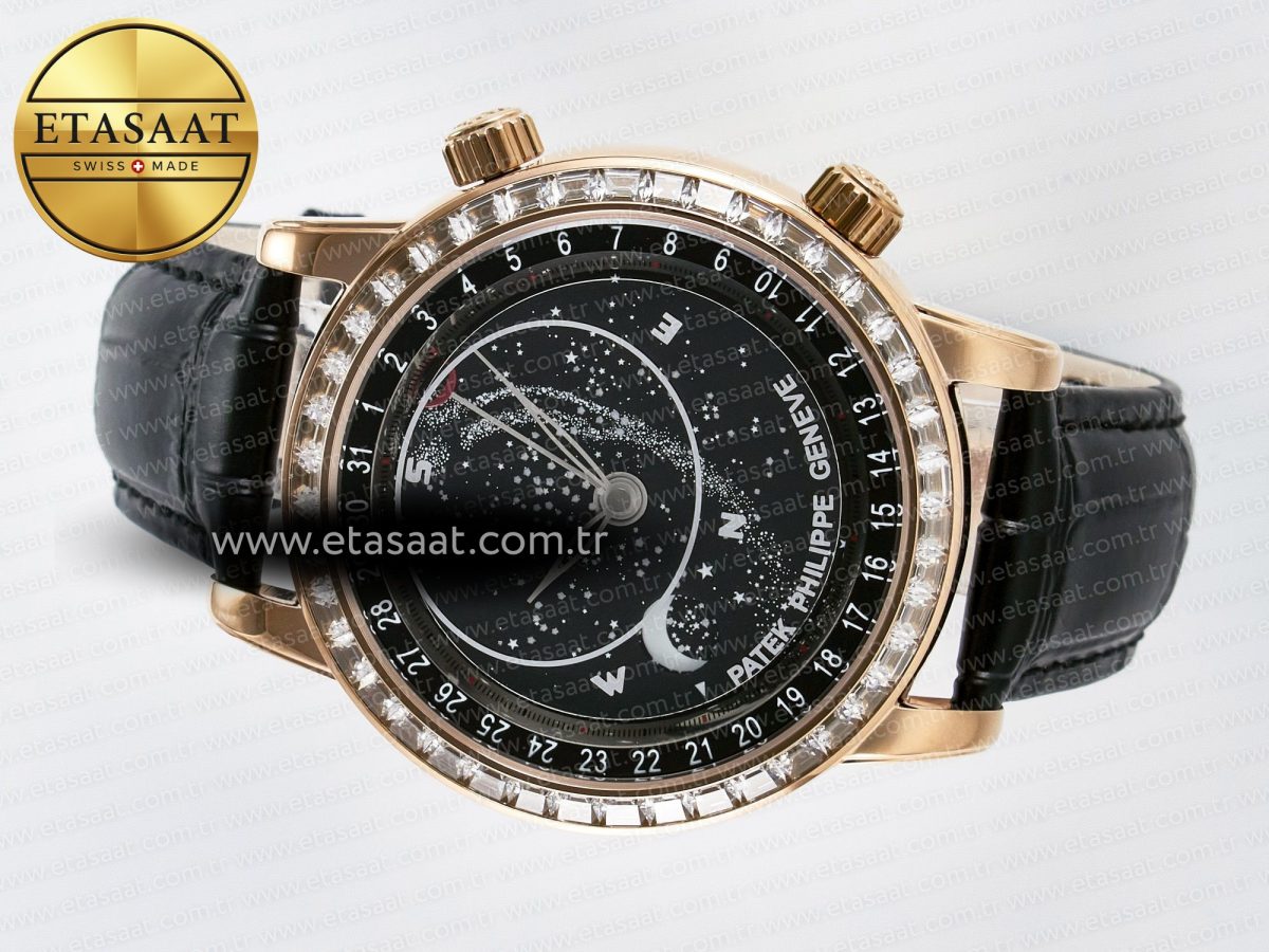 Patek Philippe Grand Complications 6102G Moon YLF RG Black Dial Crystal Bezel on Black Leather Strap A240 - Görsel 9
