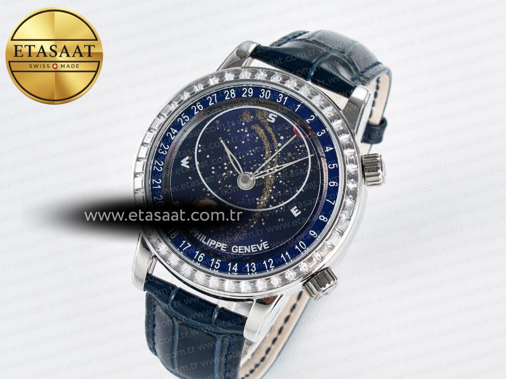 grand complications 6102g moon ylf ss blue dial crystal bezel on blue leather strap a2402