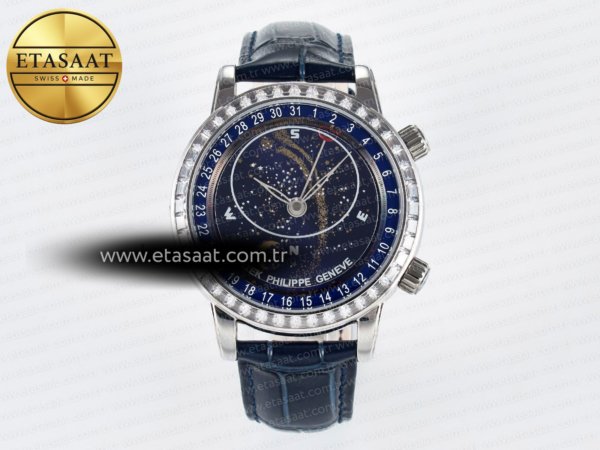 Patek Philippe Grand Complication 6102G Moon Ylf Mavi Ss Eta Saat - 1:1 Süper Klon Replika Saat