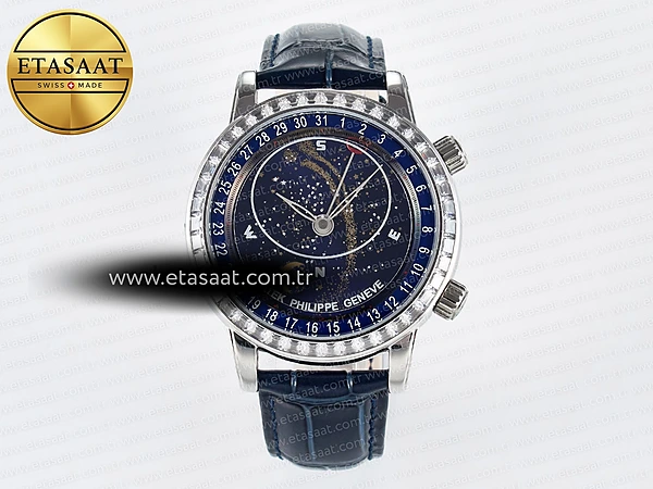 Patek Philippe Grand Complication 6102G Moon Ylf Mavi Ss Eta Saat - 1:1 Süper Klon Replika Saat