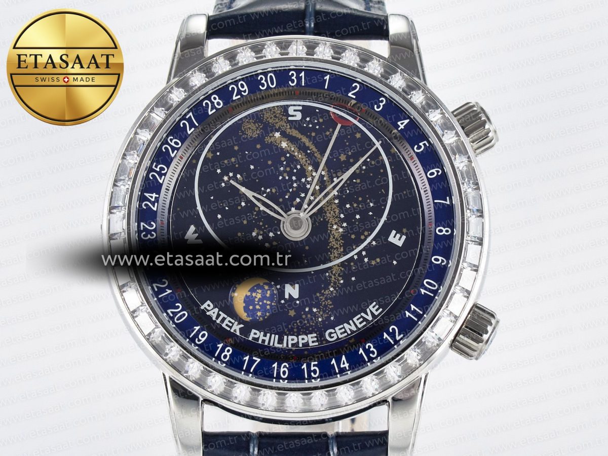 Patek Philippe Grand Complications 6102G Moon YLF SS Blue Dial Crystal Bezel on Blue Leather Strap A240 - Görsel 4