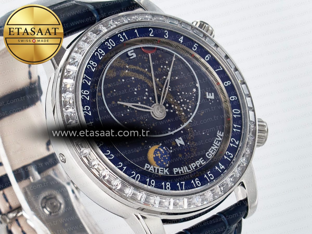 Patek Philippe Grand Complications 6102G Moon YLF SS Blue Dial Crystal Bezel on Blue Leather Strap A240 - Görsel 5