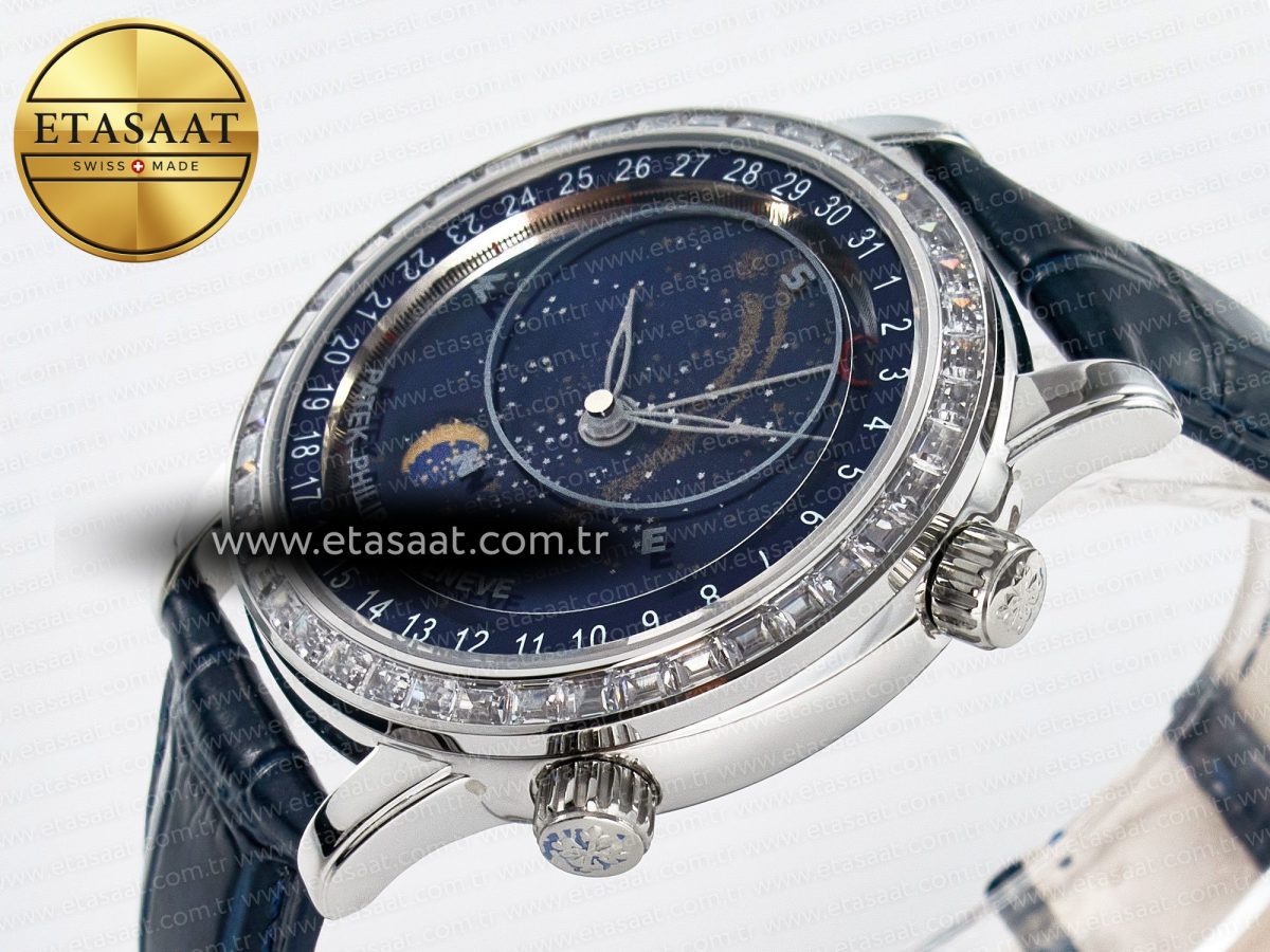 Patek Philippe Grand Complications 6102G Moon YLF SS Blue Dial Crystal Bezel on Blue Leather Strap A240 - Görsel 6
