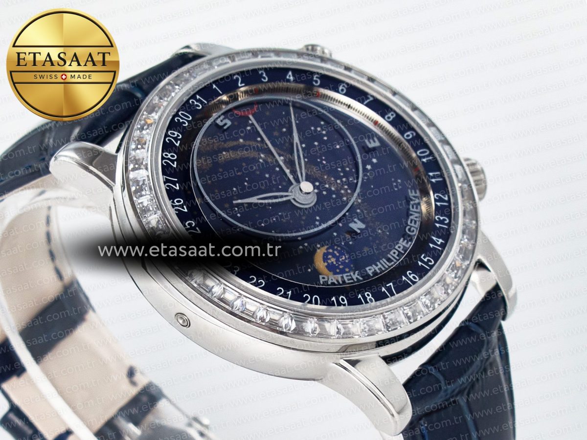 Patek Philippe Grand Complications 6102G Moon YLF SS Blue Dial Crystal Bezel on Blue Leather Strap A240 - Görsel 7