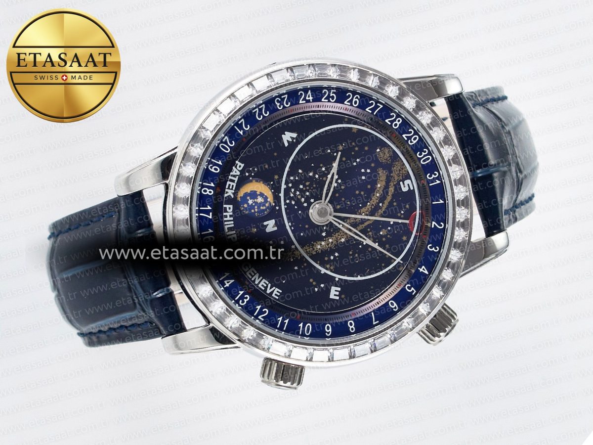 Patek Philippe Grand Complications 6102G Moon YLF SS Blue Dial Crystal Bezel on Blue Leather Strap A240 - Görsel 8