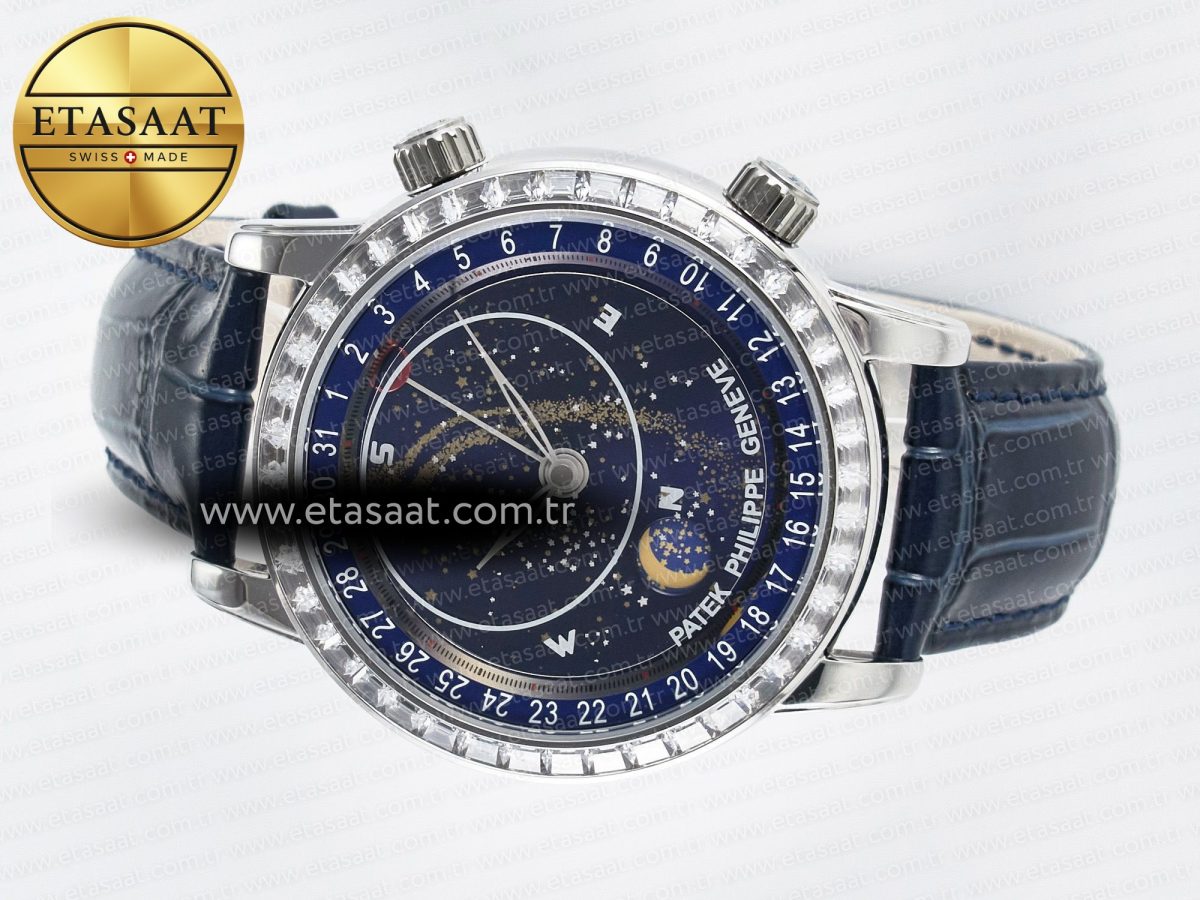 Patek Philippe Grand Complications 6102G Moon YLF SS Blue Dial Crystal Bezel on Blue Leather Strap A240 - Görsel 9