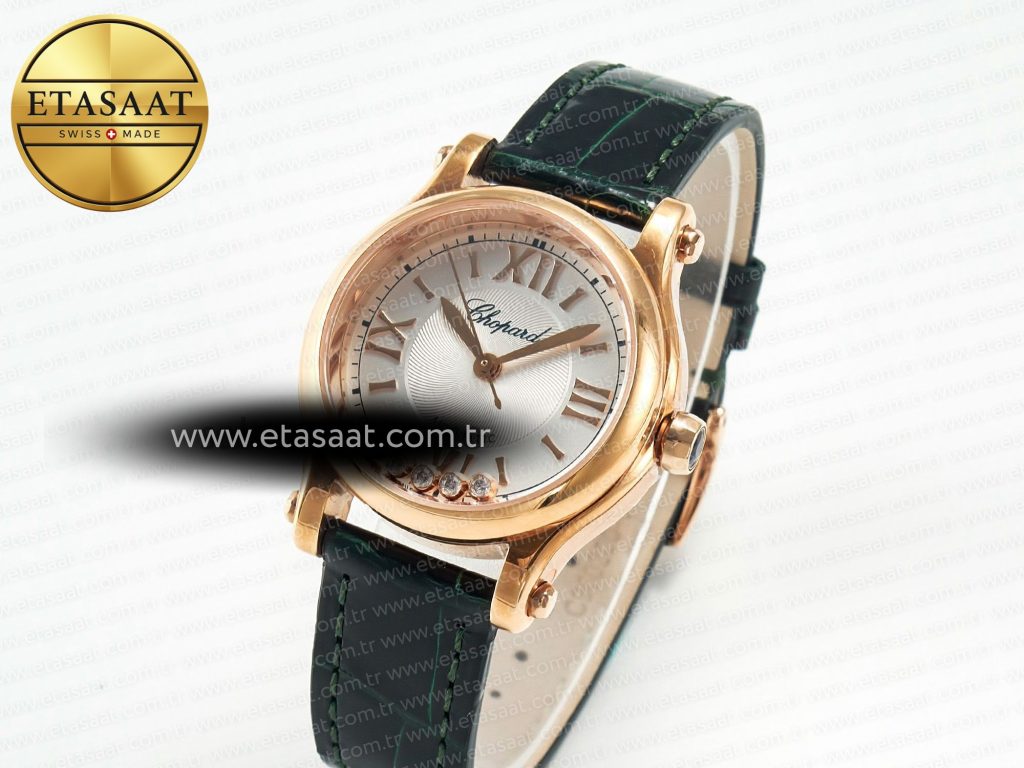 happy sports 30mm yf rg white dial on green leather strap a28921