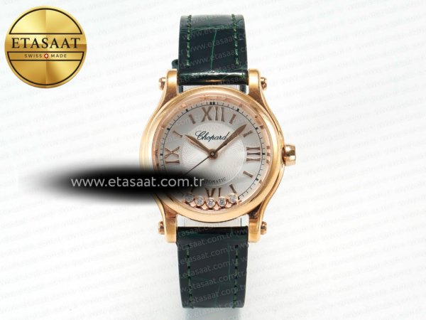Chopard Happy Sports 30MM YF RG Beyaz Kadran Yeşil A2892 Eta Saat - 1:1 Süper Klon Replika Saat