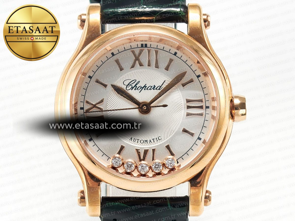 Chopard Happy Sports 30MM YF RG White Dial on Green Leather Strap A2892 - Görsel 4