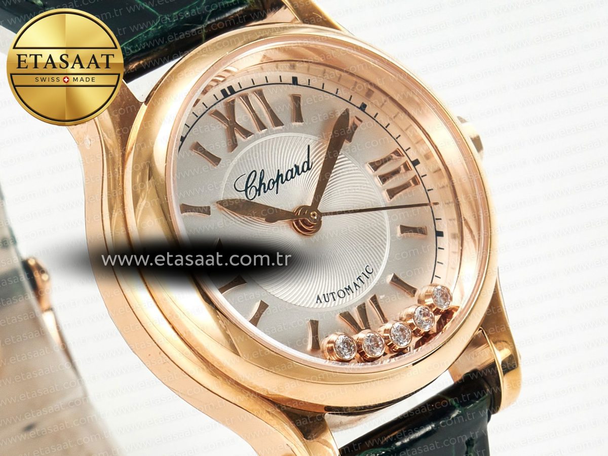 Chopard Happy Sports 30MM YF RG White Dial on Green Leather Strap A2892 - Görsel 5