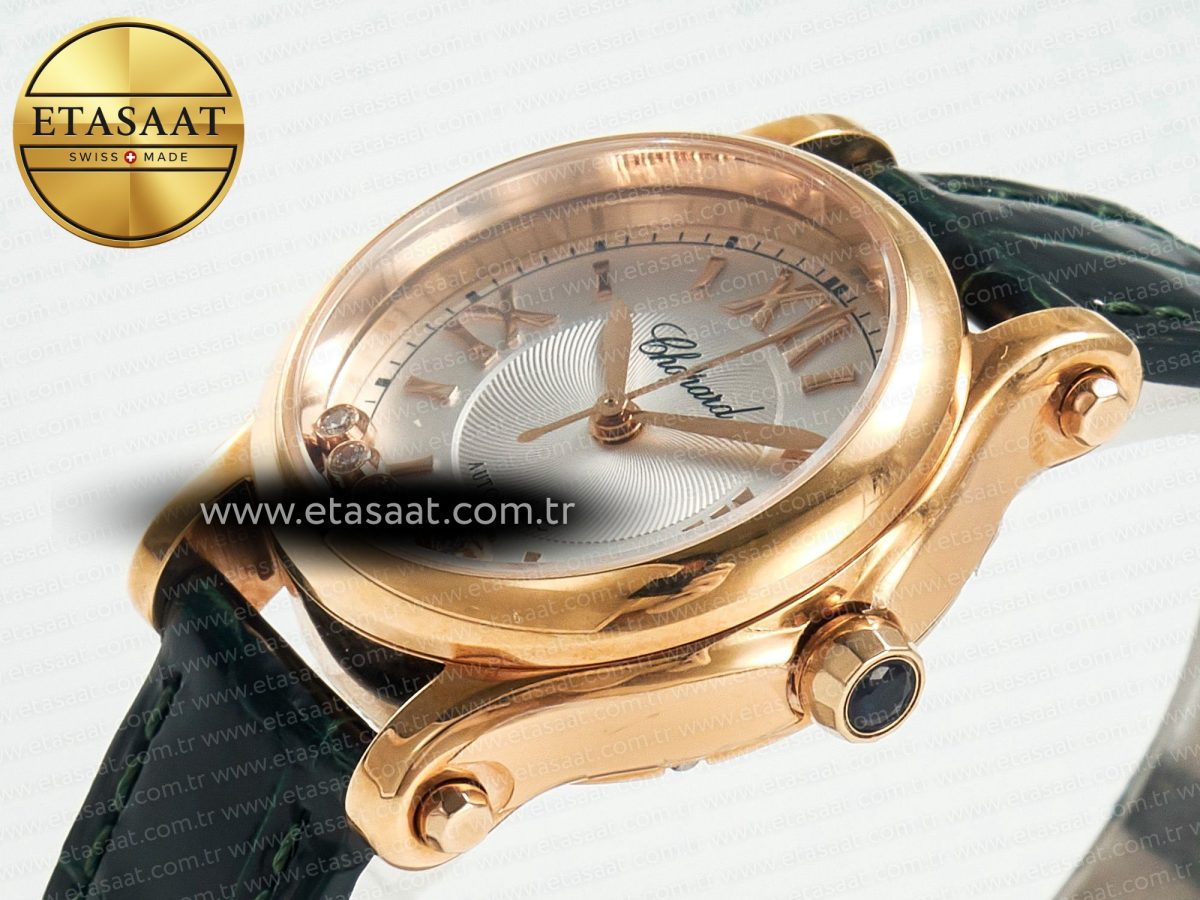 Chopard Happy Sports 30MM YF RG White Dial on Green Leather Strap A2892 - Görsel 6